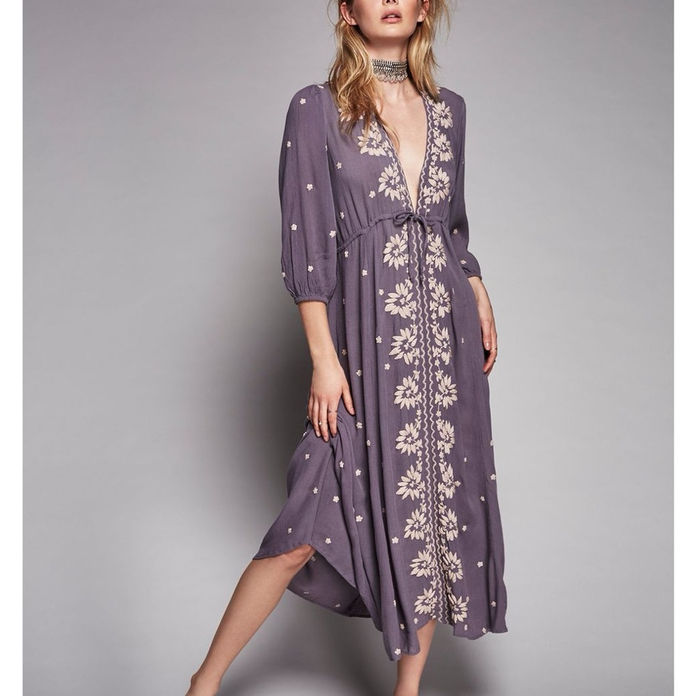 Free People Embroidered Floral Midi Dress